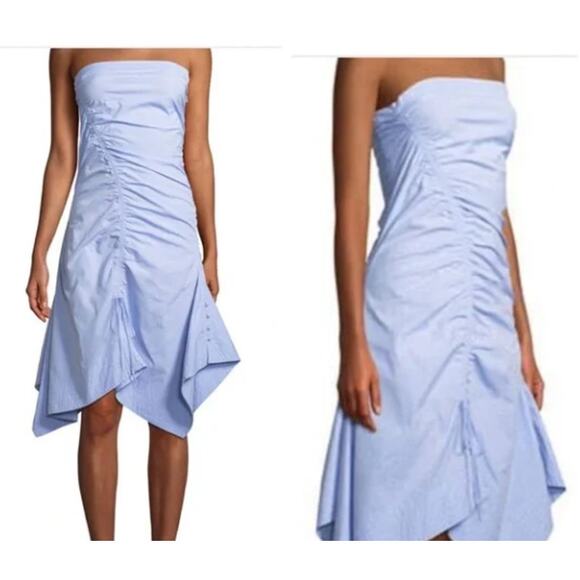 BIG SALE! Powder BLUE Dahlia Strapless Ruched Oxford Dress - Tanya Taylor - SM - Picture 4 of 9